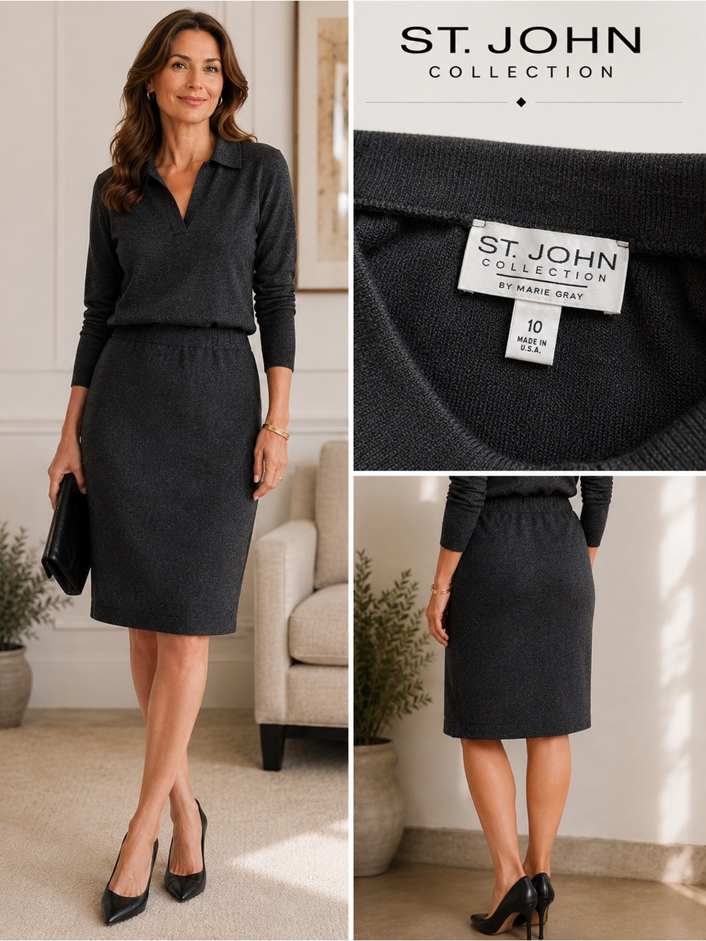 St. John Collection Wool Knit Pencil Skirt - Old Money Luxury-Marie Gray